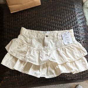 Bershka Cream Bubble Mini Skirt with Ruffled Tiers